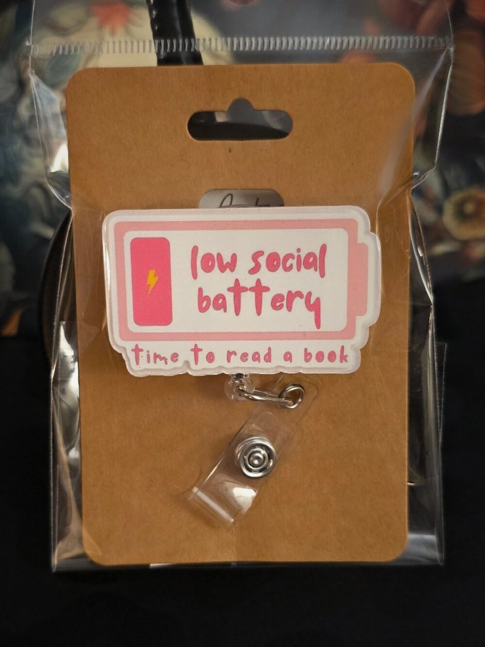 Low Social Battery Novelty Acrylic Badge Reel ID Holder